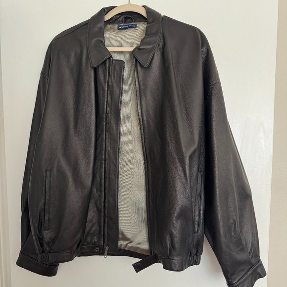 McKenzie Tribe Leather Bomber Jacket Men Size L Dark Brown NWOT - Picture 1 of 7